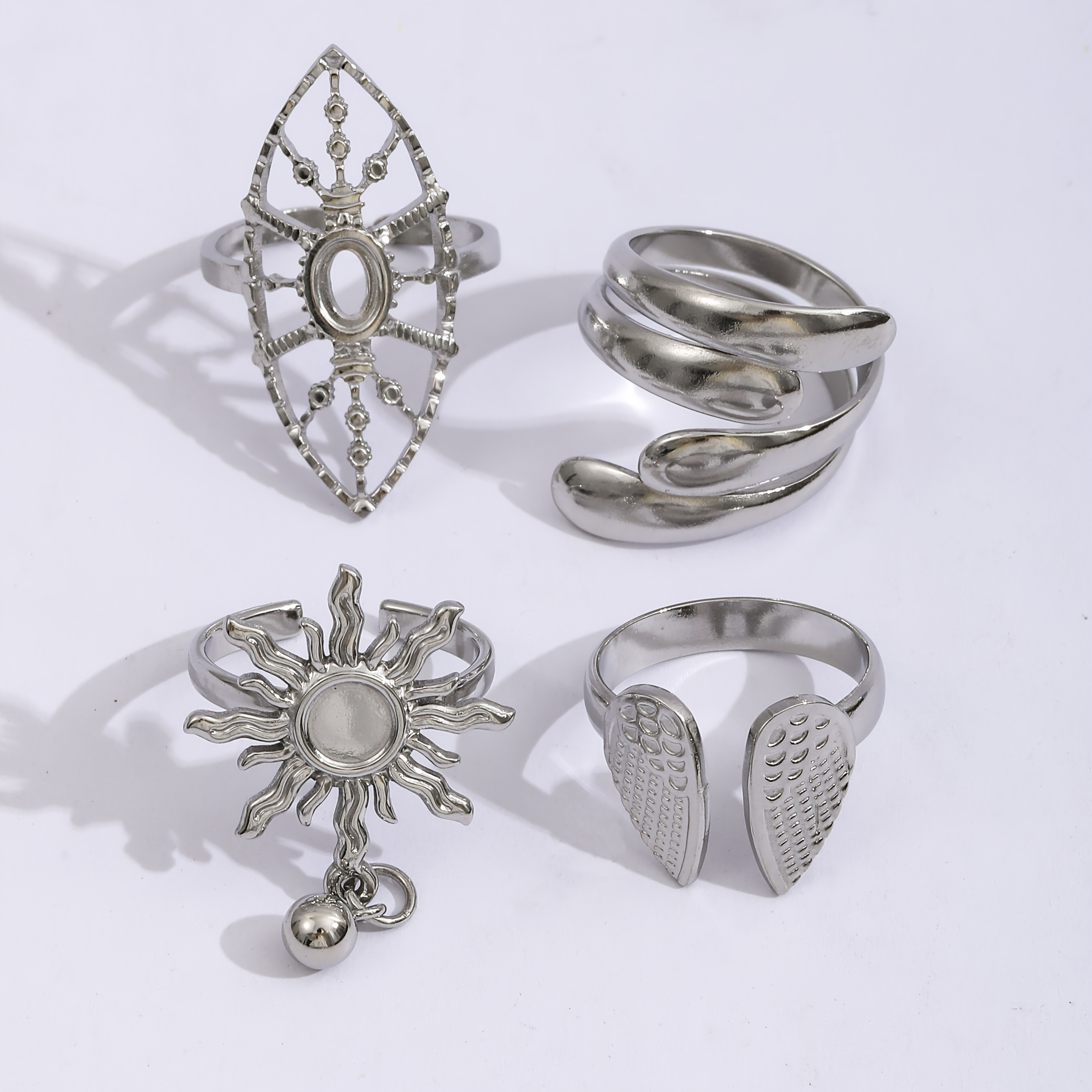 4pcs Vintage Punk Adjustable Open Ring Set